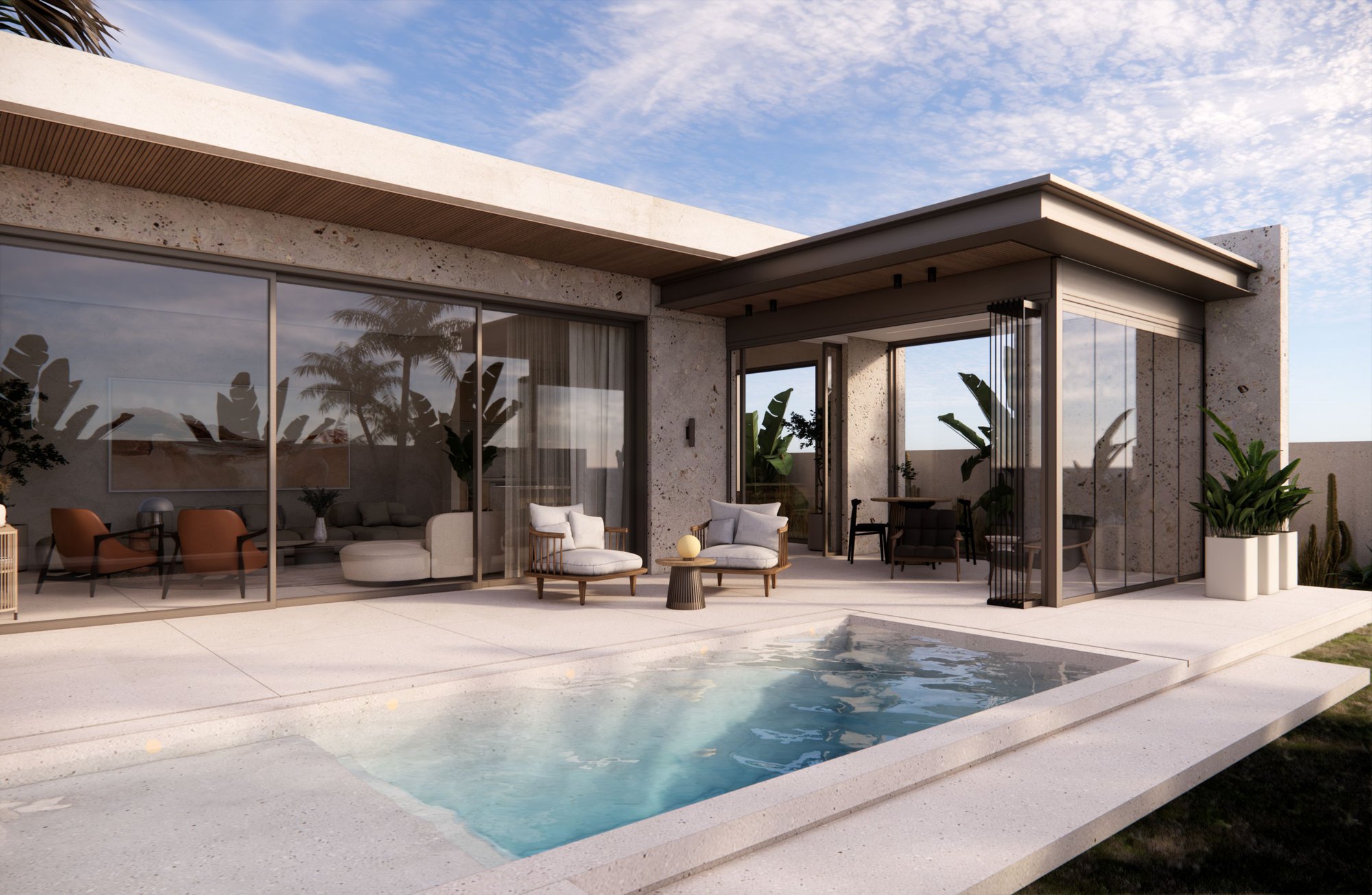 Façade et piscine du projet Villa Tara